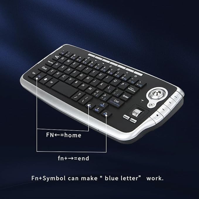 Mini Ergonomic Keyboard Trackball Air Mouse Scroll Wheel Function 2.4G Wireless Keyboard with trackball Mouse Keyboartd Combo for Lapotp PC TV Remote Controller HTPC (Silver)