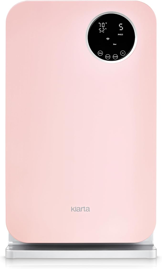 Air Purifier for Home - Smart WiFi App - Ultra Quiet 20 dB - Removes Allergens, Smoke & Odors - 99.97% Particle Filtration - Up to 1200 ft - Klarta Forste Pink