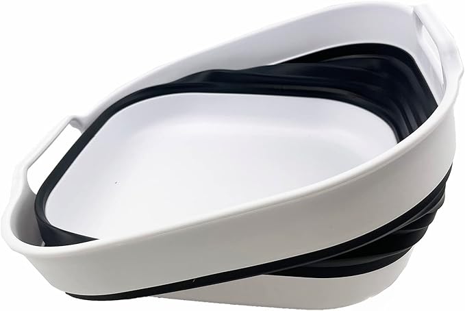 SAMMART 10L (2.64) Collapsible Plastic Dishpan - Foldable Washing Basin - Portable Dish Washing Tub - Space Saving Kitchen Storage Tray (White/Charcoal Black)