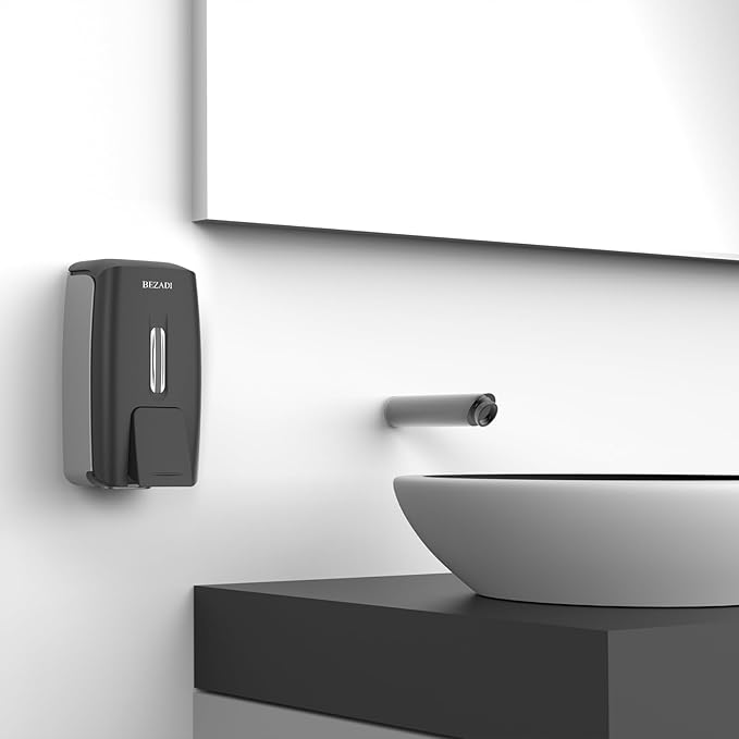 800ml Manual Soap Dispenser Wall Mount with Lock for Bathroom Kitchen Liquid Sanitizer ABS Balck 9088
