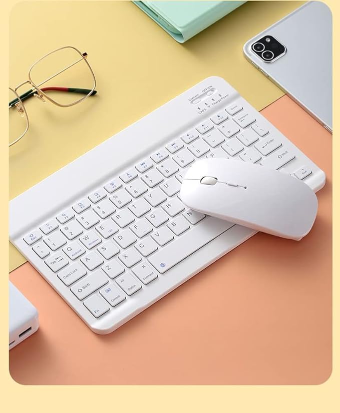 Bluetooth Wireless Keyboard and Mouse Combo,Ultra-Slim Ergonomic Small Rechargeable Bluetooth Keyboard Mouse Set for Apple iPad iPhone Samsung Tablet Phone Android PC Computer Mac Smartphone(White)
