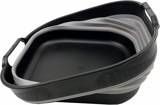 SAMMART 10L (2.64 gallon) Collapsible Dishpan - Foldable Washing Basin - Portable Dish Washing Tub - Space Saving Kitchen Storage Tray (Alloy Grey + Crystal Blue)