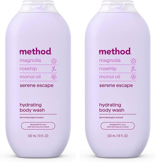 Method Body Wash,Serene Escape,Magnolia + Rose Hip + Monoi Oil notes,18oz,(Pack of 2)