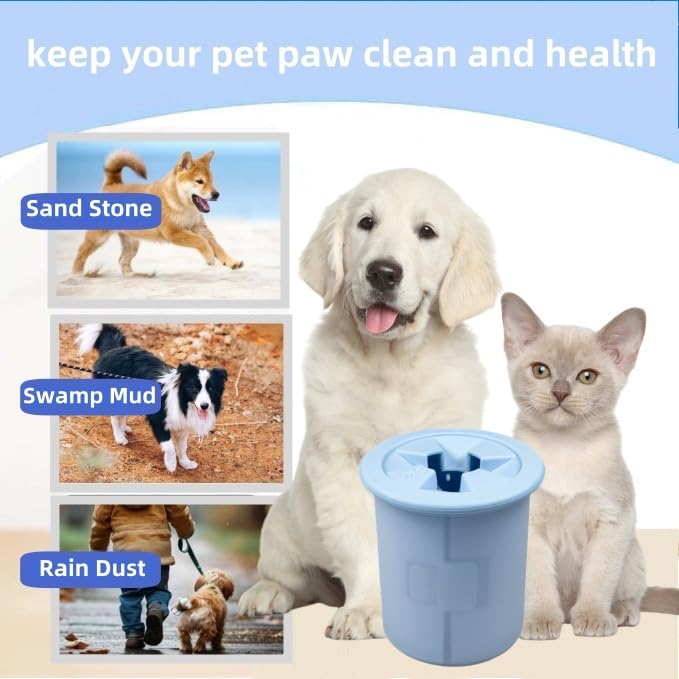 Dog Paw Cleaner Cup Dog Paw Foot Cleaner Paw Washer Portable Foot Cleaner Cup for Pet Cat-Small Blue