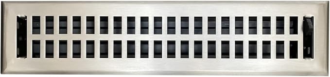 Empire Register Co, Modern Contemporary 2x14 inch Floor Vent Cover, Brushed Nickel Finish, Heavy Duty Steel, Metal Damper Attached, Excellent Air Flow, Easy Installation
