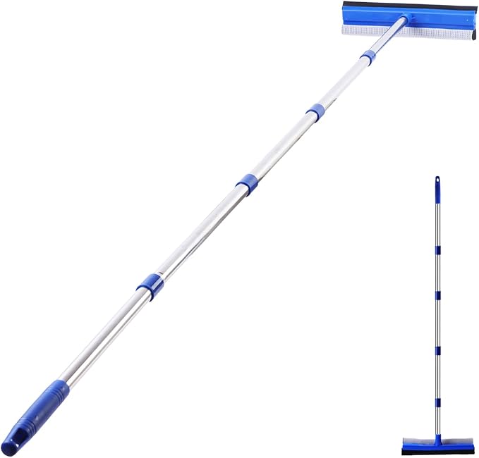 YONILL 72" Squeegee for Cleaning - Long Handle Window Cleaner Tool with Rubber Blade and Sponge Scrubber, 2 in 1 Window Washing Kit with Extension Pole for Home, Car Windshield and Glass