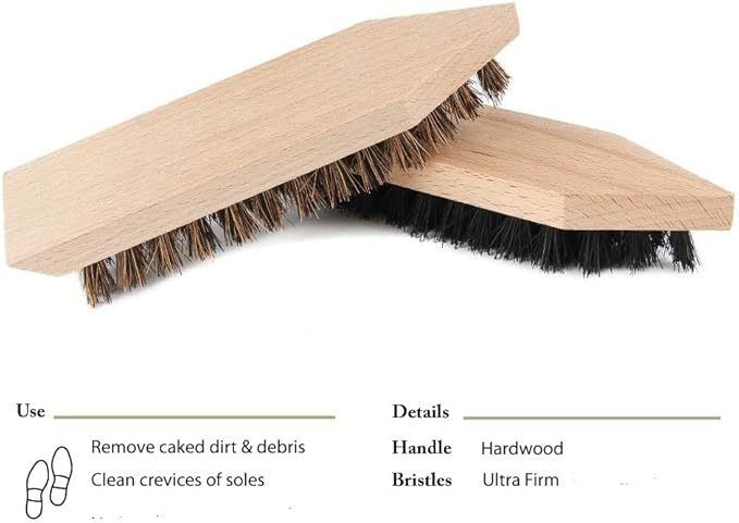 Hardwood Stiff Coco Bristle Shoe & Boot Cleaning Brush- Removes Tough Dirt & Debris (2 Pack)