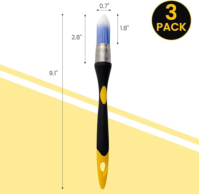 Trim Paint Brush, 0.7 Inch, 3 Pack, Small Round Paint Brushes for Walls, Touch Up, Trim Brushes for Painting, Ergonomic Handles, Trim Painting Tool for Edges, Corners & Detail Work