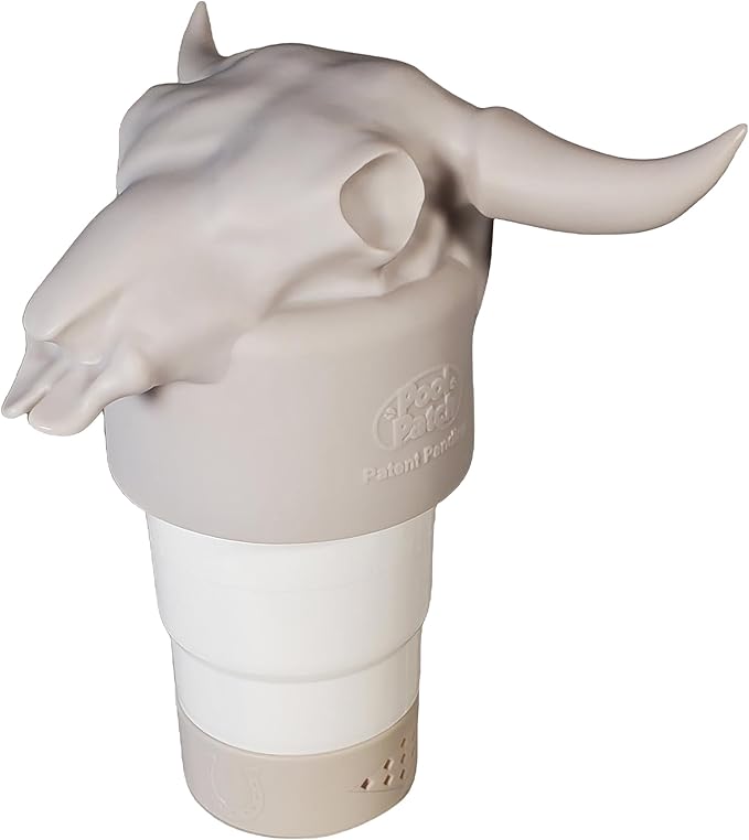 Cow Skull Floating Pool Chlorine Dispenser - Large Capacity Floater for 3'' Tabs, Adjustable Flow, Unique Added Buoyancy, Weather Durable PP & ABS