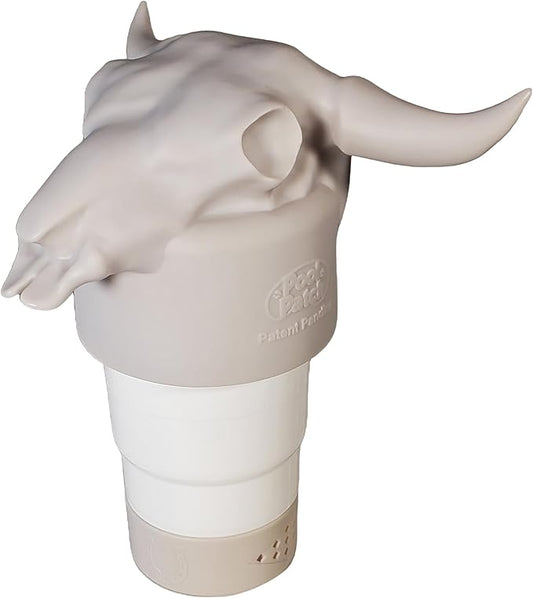 Cow Skull Floating Pool Chlorine Dispenser - Large Capacity Floater for 3'' Tabs, Adjustable Flow, Unique Added Buoyancy, Weather Durable PP & ABS