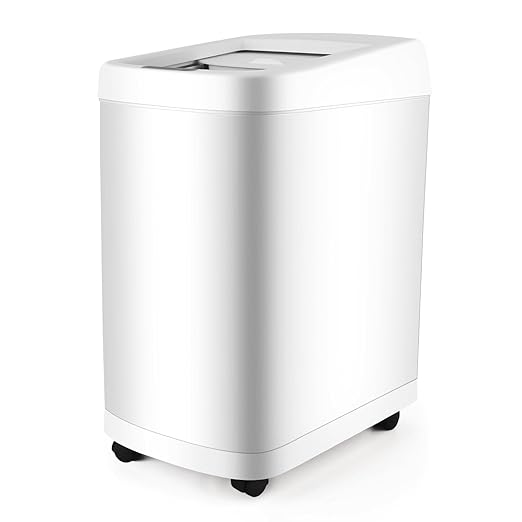 Motion Sensor Trash Can with Roll Lid & Wheels - Automatic Touchless Trashcans (White, 8 Gallon)