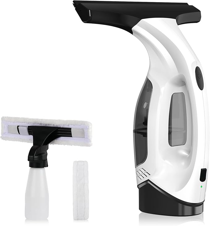 Window Vacuum Squeegee Cordless, 2000Pa Electric Window Cleaner Tool with 2200mAh & 150ml Water Collection Tank, Window Cleaning Kit Shower Squeegee for Glass Doors, Windows, Mirrors, Car (Black)