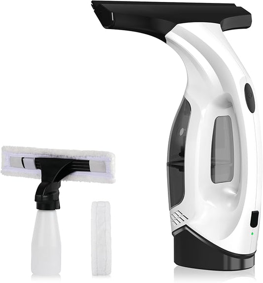 Window Vacuum Squeegee Cordless, 2000Pa Electric Window Cleaner Tool with 2200mAh & 150ml Water Collection Tank, Window Cleaning Kit Shower Squeegee for Glass Doors, Windows, Mirrors, Car (Black)