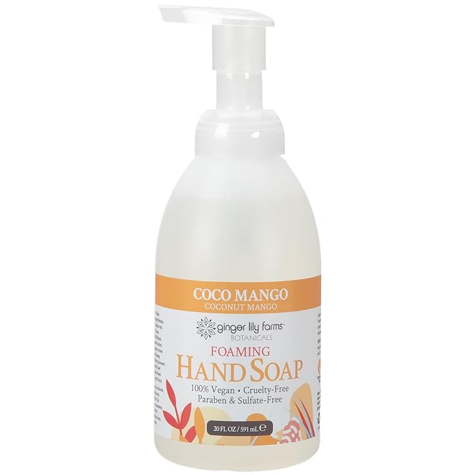 Ginger Lily Farms Botanicals All-Purpose Foaming Hand Soap Refill, Coco Mango, 100% Vegan & Cruelty-Free, Coconut Mango Scent, 20 Fl Oz (Pack of 8)