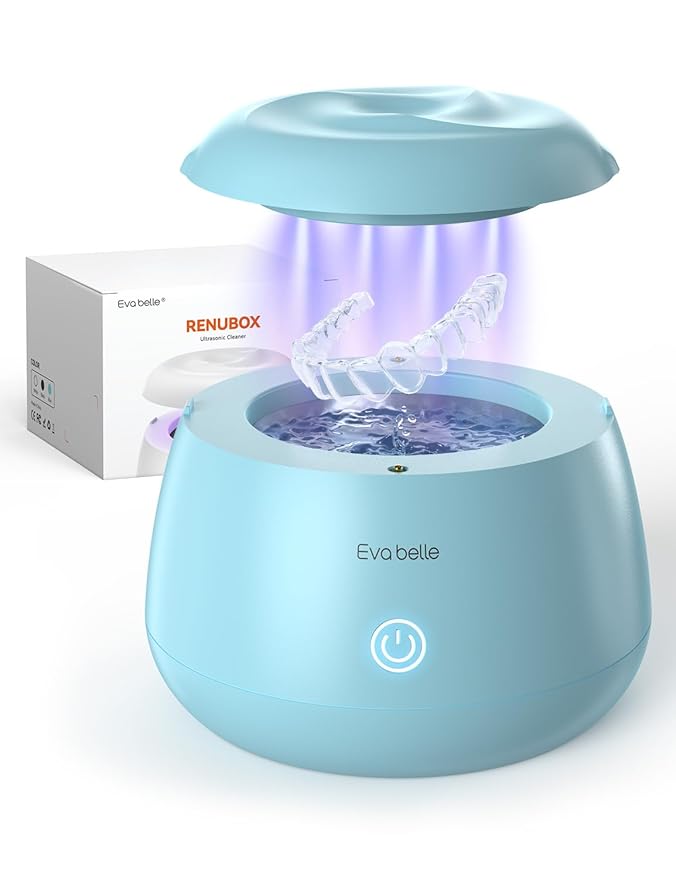 Ultrasonic Retainer Cleaner, EVA BELLE Denture Retainer Cleaner Machine, Tooth Cleaner for Oral Dental Care, Portable Rechargeable Dental Cleaning Pod for Night Guards, Braces, Aligner, Jewelry