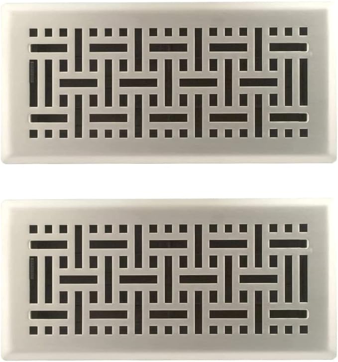 Hartford Ventilation Brushed Nickel Floor Register for 4"x10" Vent Openings (Pack of 2) - Decor Vent Cover for Home - Heavy Duty Metal Design with Scratch Resistant Finish - Smooth Glide Damper