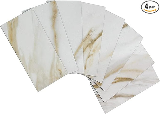 AULIGET 4-Piece Calacatta Gold Marble Look Peel and Stick Backsplash Wall Tiles, 3" x 6" Faxu Stone PVC Stick on Tile for Backsplash Kitchen, Bathroom, Laundry Room, Camper, Fireplace