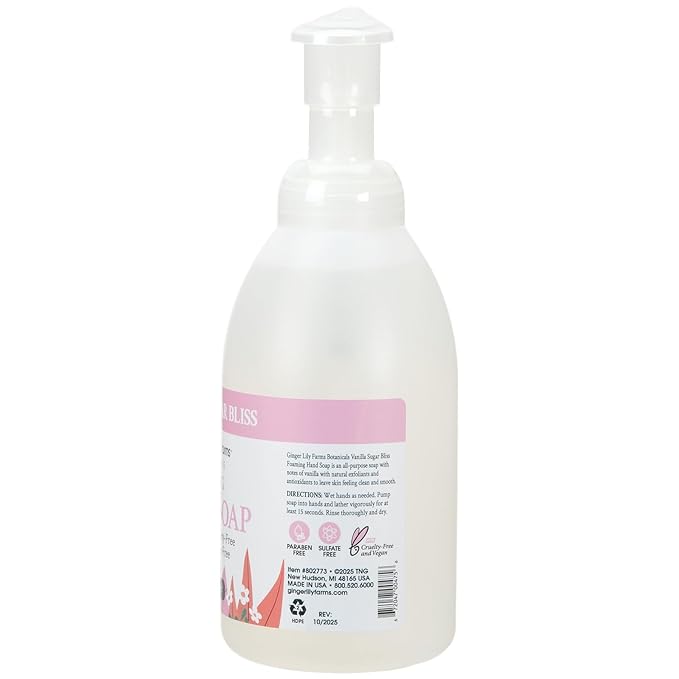 Ginger Lily Farms Botanicals All-Purpose Foaming Hand Soap Refill, 100% Vegan & Cruelty-Free, Vanilla Sugar Bliss Scent, 20 Fl Oz (Pack of 1)
