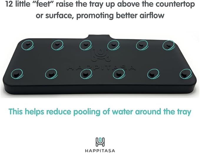 Happitasa Silicone Soap Dish Tray and Sponge Holder with Drain Chute and Feet | 3-Way Sloped Design | Bathroom and Kitchen Sink Organizer Caddy (Sand Dollar, 10"x4")