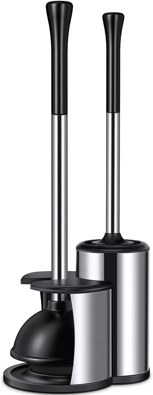 Toilet Plunger Bowl Brush Set: Hideaway Heavy Duty Toilet Plunger Scrubber Cleaner Holder Combo for Bathroom with Covered Caddy Hidden Elongated Discreet Apartment Toilet Plunger Brush Accessories…1