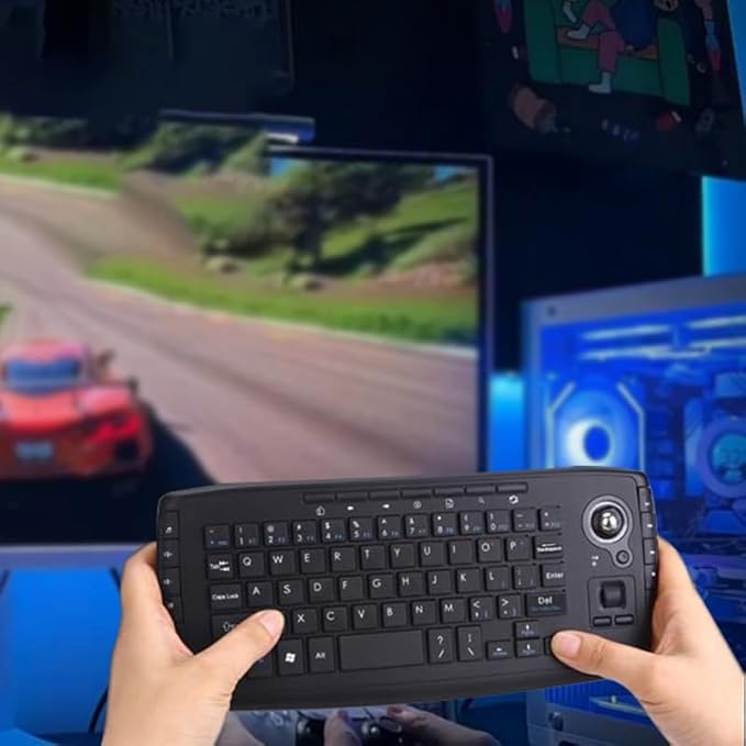 Mini Ergonomic Keyboard Trackball Air Mouse 1200dpi Function TV 2.4G Wireless Keyboard with trackball Mouse Keyboartd Combo for Lapotp PC TV Remote Controller HTPC (Black)