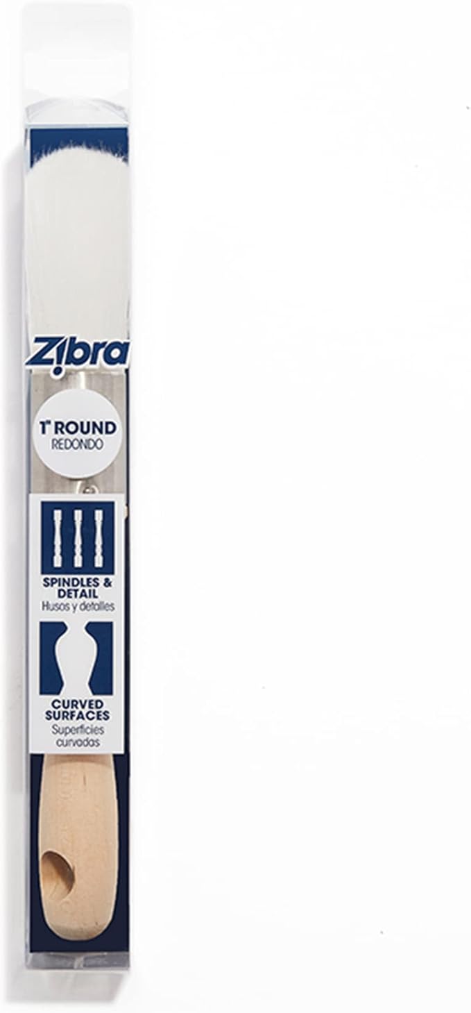 Zibra Round Paint Brush for Curved Surfaces and Ornate Details, 1 in, White, Pro Grade