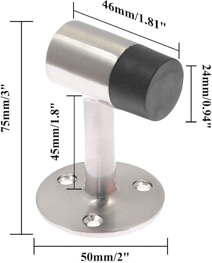 3 Inch / 75mm Heavy Duty Floor Stop, Door Stopper Stainless Steel Brushed Nickel - Pack of 6