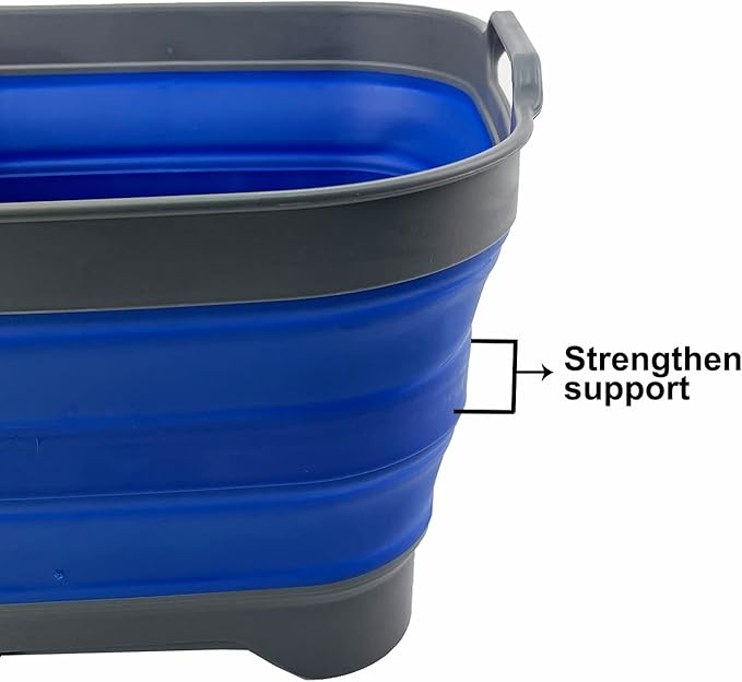 SAMMART 10L (2.64 Gallon) Collapsible Dishpan with Draining Plug - Foldable Washing Basin - Portable Dish Washing Tub - Space Saving Kitchen Storage Tray (Grey/Purplish Blue)