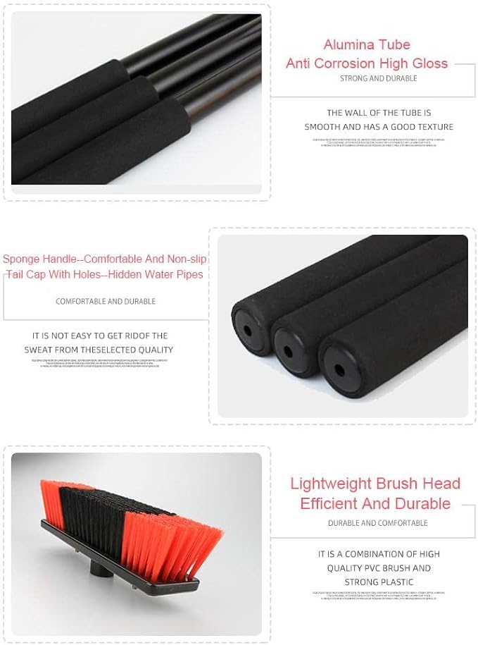 Cleaning Brush Window Cleaning Pole, 3-in-1 Water Fed Telescopic Brush W Squeegee, 180° Rotatable Brush Head Solar Panel Aluminum Alloy Telescopic Cleaning Brush,7.2 M/23.6 Ft (3.6 M/11.8 Ft)