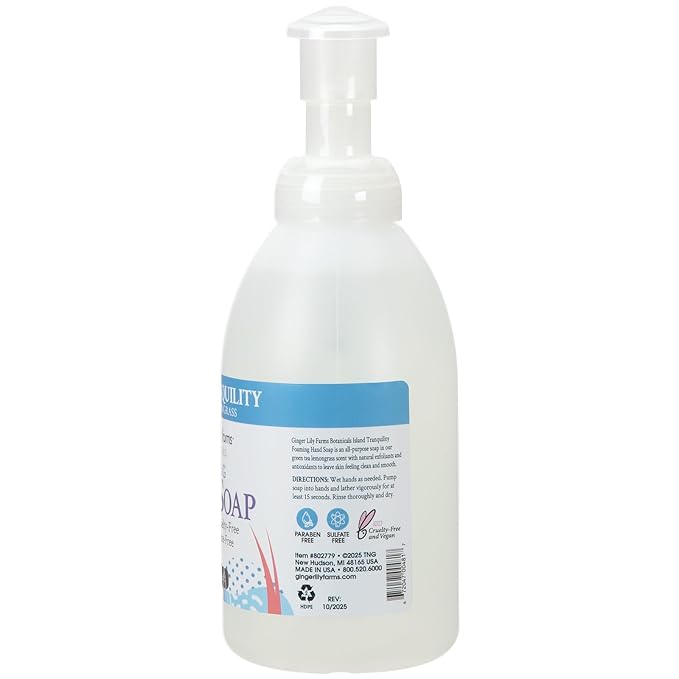 Ginger Lily Farms Botanicals All-Purpose Foaming Hand Soap Refill, Island Tranquility, 100% Vegan & Cruelty-Free, Green Tea Lemongrass Scent, 20 Fl Oz (Pack of 8)