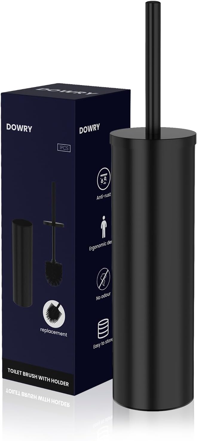 DOWRY Toilet Brush and Holder for Bathroom Storage Organization Deep Cleaning Covered Brush Cleaner Black Toilet Brush with 2 Brush Holders