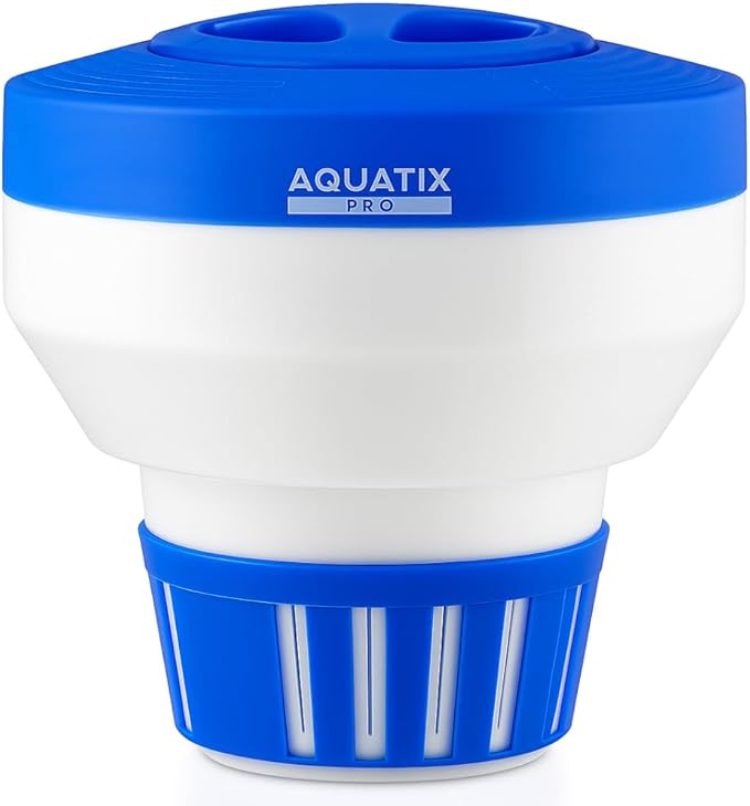 Aquatix Pro Pool Chlorine Floater Dispenser for 1 to 3 inch Tablets, Large Durable Floating Dispenser for Spa, Hot Tub, In-ground & Above Ground Small & Large Pools, Adjustable Flow Rate, Collapsible