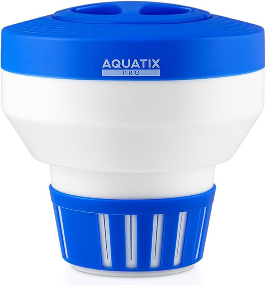 Aquatix Pro Pool Chlorine Floater Dispenser for 1 to 3 inch Tablets, Large Durable Floating Dispenser for Spa, Hot Tub, In-ground & Above Ground Small & Large Pools, Adjustable Flow Rate, Collapsible