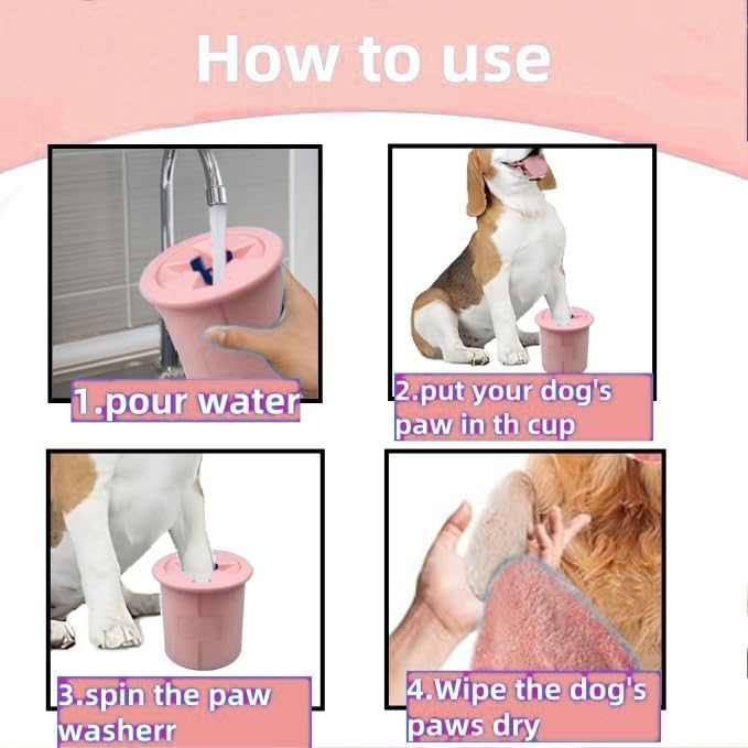 Dog Paw Cleaner Cup Dog Paw Foot Cleaner Paw Washer Portable Foot Cleaner Cup for Pet Cat-Small Pink