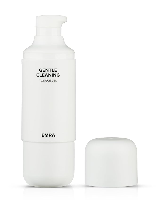 EMRA Gentle Cleaning Tongue Gel + Dual-Sided Cleaner in Black - Fluoride-Free Formula with Peppermint & Chamomile for Fresh Breath & Sensitive Tongue Care