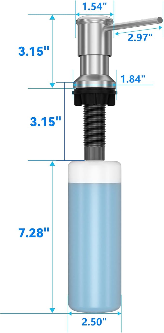Dish Soap Dispenser, Kitchen Sink Soap Dispenser Pump with 17 OZ Bottle, Refill from The Top, Wide Pump Head Base (Brushed Nickel)