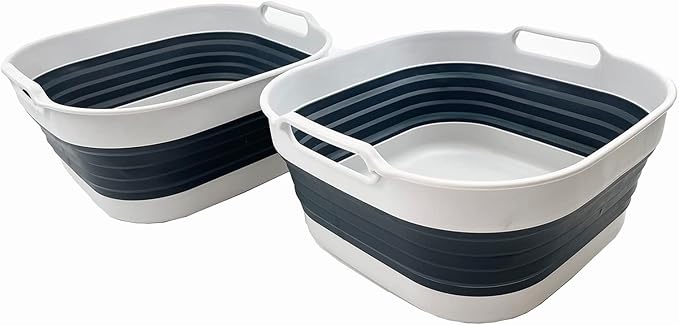 SAMMART 10L (2.64 Gallon) Collapsible Dishpan - Foldable Washing Basin - Portable Dish Washing Tub - Space Saving Kitchen Storage Tray (Grey/Slate Grey (Set of 2))