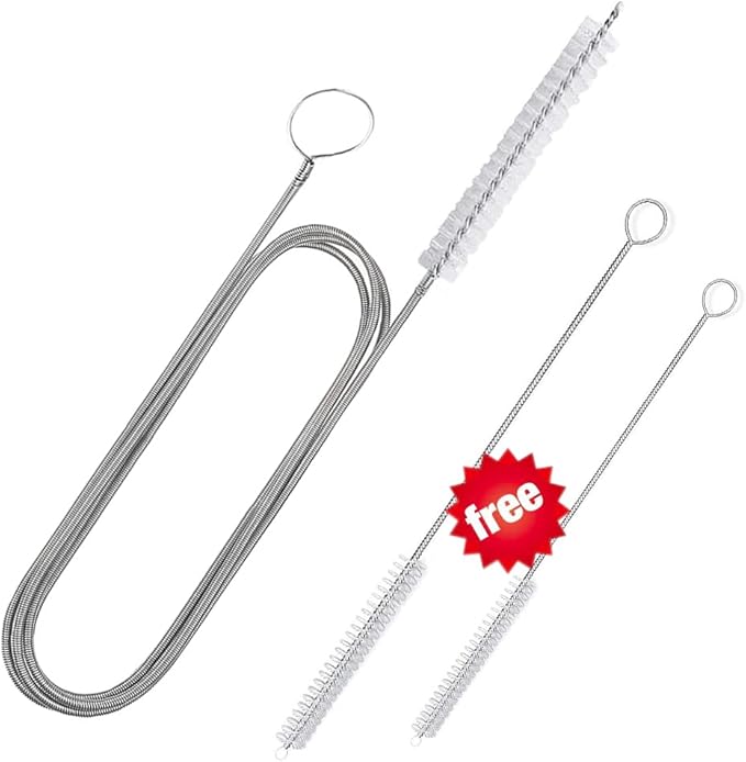 57 Inches Long Drain Brush, Flexible Pipe Cleaning Brush, Fridge Cleaning Tool for Cleaning Feeding Tube, Siphon Hose, Sunroof Drain, Refrigerator Drain, Filters and 2 PCS Tube Brushes (White)