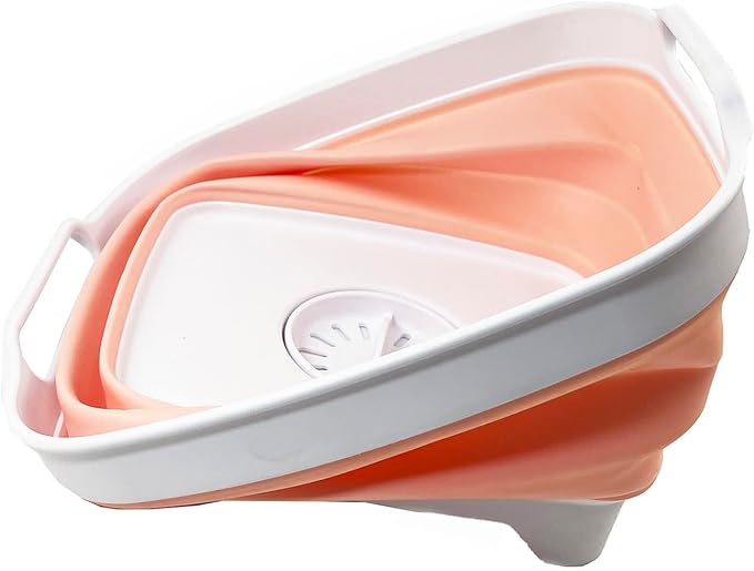 SAMMART 7.5L (2 Gallons) Collapsible Dishpan with Draining Plug - Foldable Washing Basin - Portable Dish Washing Tub - Space Saving y (White/Pearl Blush, 1)