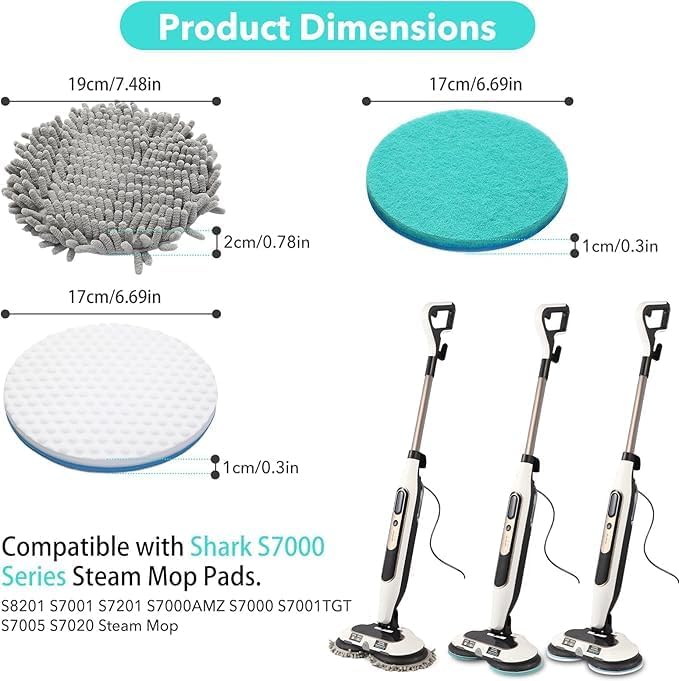 6 Packs Steam&Scrub Mop Pads Replacement Power Pads Compatible with Shark,S8201 S8001 S7001 S7201 S7000AMZ S7000 S7005 S7020 S7001C Dirt Grip Scrub Adsorb Washable Pad