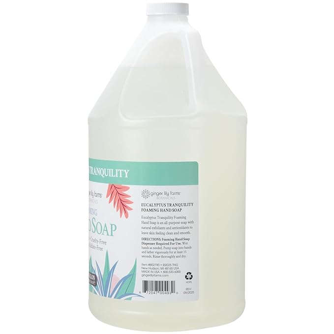 Ginger Lily Farms Botanicals All-Purpose Foaming Hand Soap Refill, 100% Vegan & Cruelty-Free, Eucalyptus Tranquility Scent, 1 Gallon (Pack of 4)