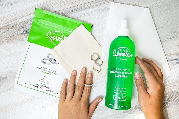SPARKLEAN PREMIUM JEWELRY CLEANER | Natural Formula Free of Toxins and Ammonia| Includes Polishing Cloth|Silver, Gold and Diamond Cleaner | Ultrasonic jewelry solution (32 fl. oz)