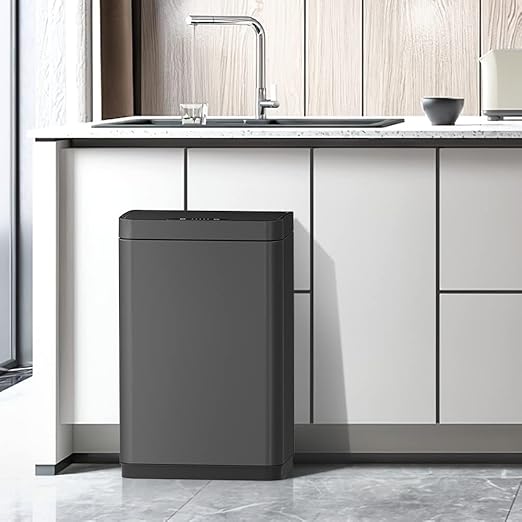Mbillion Automatic Trash Can - 15 Gallon Motion Sensor Stainless Steel Smart Trash Can With Lid Rectangular Touchless Garbage Can for Kitchen, Bedroom, Home Office - Dark Gray