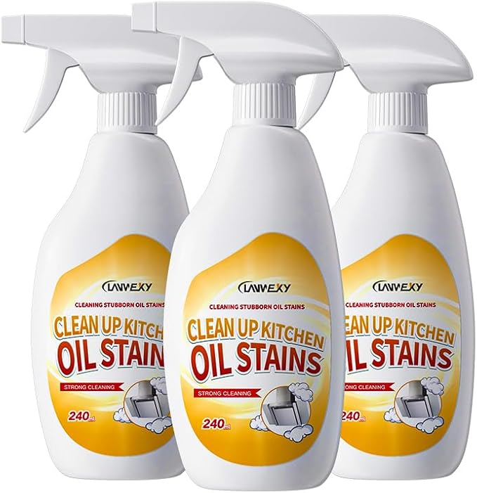 LANWEXY-Heavy Duty Glass Stove Top Oven Bbq Grill Microwave Cooktop Cleaner Spray、For Outdoor Grill Electric Stove Top、Non Toxic Fume Free (3 bottles【Recommended for heavy oil stains】)