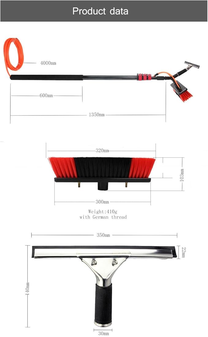 Cleaning Brush Window Cleaning Pole, 3-in-1 Water Fed Telescopic Brush W Squeegee, 180° Rotatable Brush Head Solar Panel Aluminum Alloy Telescopic Cleaning Brush,7.2 M/23.6 Ft (3.6 M/11.8 Ft)