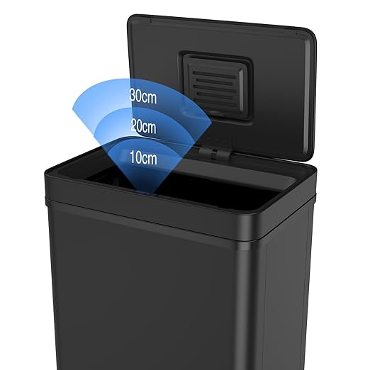 70L / 18.5 Gallon Smart Automatic Trash Can with Deodorizer Compartment, Stainless Steel Body and Mute Sensor Lid for Kitchen Office Living Room and More, Assemble Large Capacity Garbage Can - Black