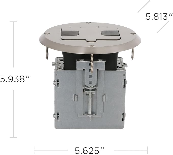 RACO 6239NI Floor Kit with Recessed Duplex 15A TR Device and Adjustable Steel Box, 1-Gang, Nickel