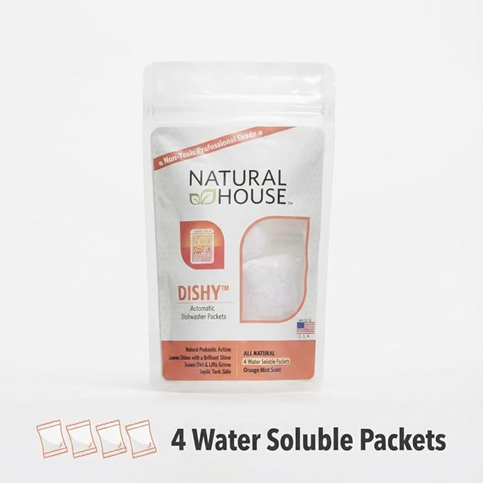 Natural House Dishy - Probiotic Dishwasher Detergent Pods - Plant-Based Formula - Septic Safe - Orange Mint Scent - 4 Count