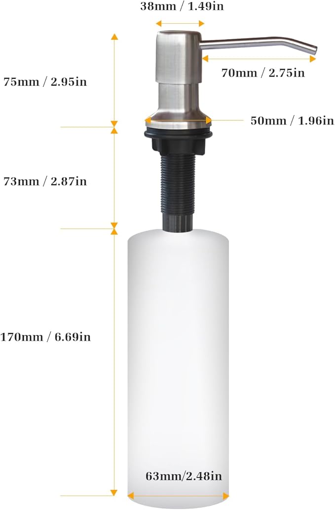 Soap Dispenser for Kitchen Sink, Built in Sink Soap Dispenser Lotion Dispenser with 17 OZ Bottle, Refill from The Top Bar Sink Soap Dispenser, Brushed Nickel (2 Pack)