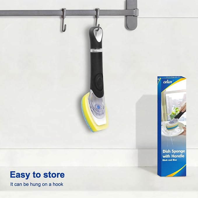 CELOX Dish Sponge with Handle, Soap Dispensing Dish Sponge
